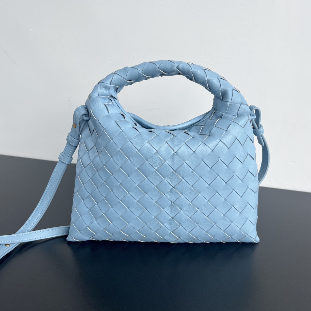 Mini Hop Intrecciato Leather Shoulder Bag Light Blue